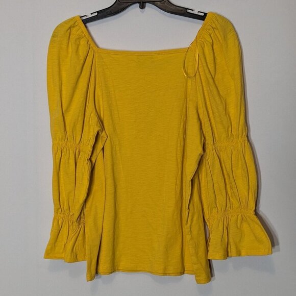 THE PIONEER WOMAN, NWT Yellow Tiered Puff Sleeve Knit Peasant Boho Top; Size M - Picture 3 of 6